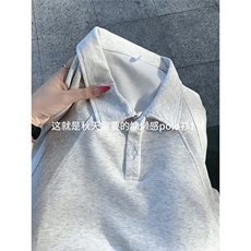 抖音得物高品质美式高街重磅曼巴棉结构螺纹拼接翻领卫衣长袖T恤，男装T恤，电商A486-1