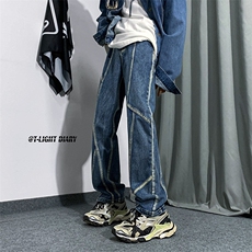 B221美式ins高街小众男女情侣款修身直筒牛仔裤LK22091-P60控78，男装牛仔裤，电商B221