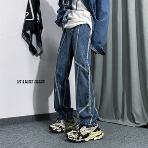 B221美式ins高街小众男女情侣款修身直筒牛仔裤LK22091-P60控78