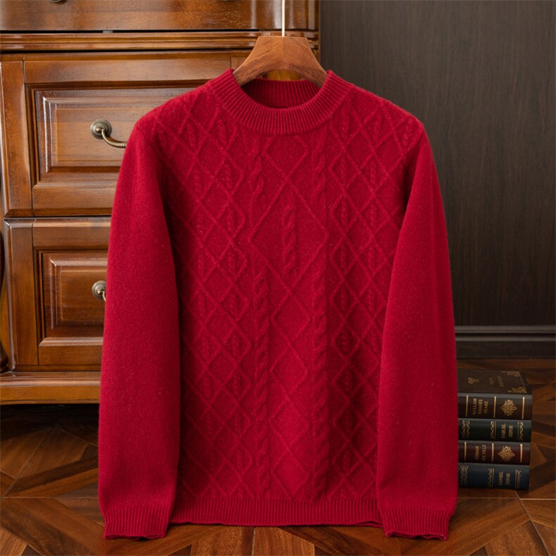 时尚男士羊毛衫秋季新款圆领扭花套头衫高品质保暖毛衣，男装羊毛衫，端硕羊绒