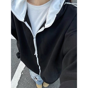网图全棉380克拉链开衫卫衣撞色连帽外套男AH947-特P48不议价,不戴帽子卫衣搭配什么发型图片