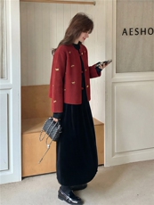 现货主推好数据早春刺绣马到成功红色双面羊毛呢外套p215-k328，女装毛呢外套，丝露怡语