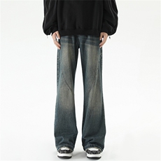 221-1高品质美式复古做旧水洗微喇叭显瘦牛仔裤K8006-P55控78，男装牛仔裤，星座221-1