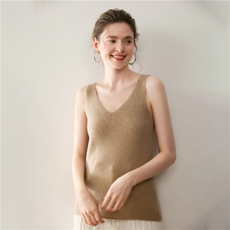 衣橱B备！秋冬新款山羊绒吊带女v领修身气质内搭针织打底背心上衣，女装背心吊带，溪贝羊绒