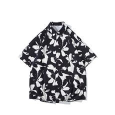 精品花衬衫男短袖夏季痞帅休闲上衣服外套翻领大码衬衣男A012/P35，男装衬衫，电商A012
