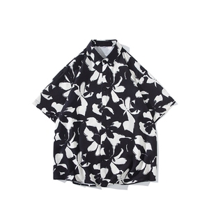 精品花衬衫男短袖夏季痞帅休闲上衣服外套翻领大码衬衣男A012/P35图片