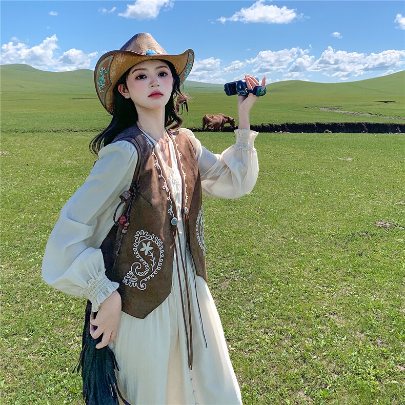 大货已出波西米亚风刺绣连衣裙+马甲套装5771-P195K288,女装套装/套裙,2C332