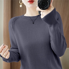 2025年秋季新款百搭女士圆领长袖针织衫，女装针织衫/毛衣，品高羊绒
