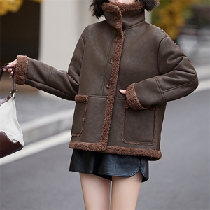 皮毛一体羊羔毛外套女短款2024新款秋冬季加绒机车服加厚皮夹克图片