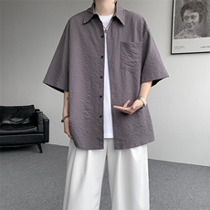 8XL-M泡泡纱盐缩肌理短袖衬衫男夏季冰丝外套防晒衬衣DC28011P36，男装衬衫，电商B312