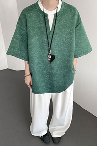 T10126-特批30 控59夏季港风扎染V领假两件短袖T恤男大码宽松上衣图片