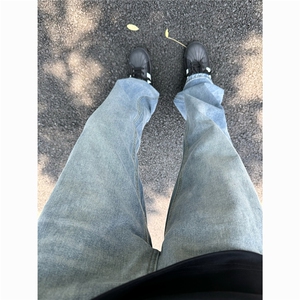 水洗猫须微喇牛仔裤潮流男潮流男士直筒男裤喇叭裤牛仔裤D556/P45图片