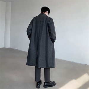 中长款毛呢大衣男2024新款春秋季棉外套高级感英伦风衣JK0251-P98图片