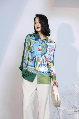 定位商花绉双色衬衣，女装，哥卓