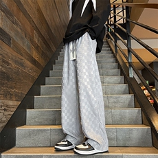 8XL-M特大码港风重磅棋盘格卫裤男士休闲运动裤直筒阔腿裤K961P60，男装休闲裤，电商D206-1