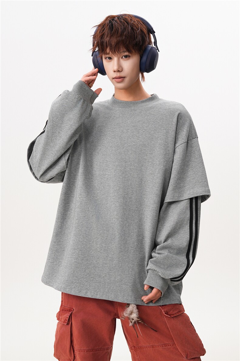 8XL-M假两件条纹长袖t恤男运动风百搭上衣CX3010-特P40,男装T恤,电商D206-1