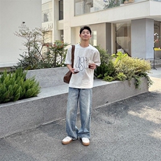 网络图，水洗直筒宽松夏季休闲百搭简约牛仔裤XZ302B-1-K111P45，男装牛仔裤，星座302B-1