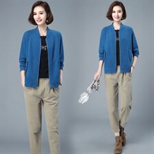 时尚休闲套装女春秋新款宽松显瘦长袖外套+高腰九分裤两件套，女装套装/套裙，简韵佳