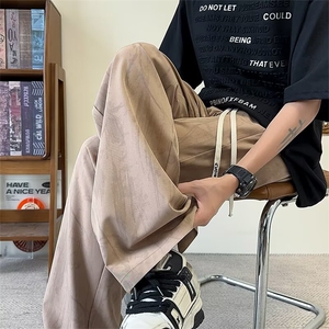 休闲裤男夏季薄款透气宽松直筒裤子美式潮牌扎染垂感凉感长裤图片