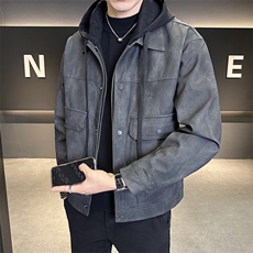 假两件皮衣男连帽可拆卸款高级感皮夹克外套男C317-6662-P160，男装夹克，电商C317