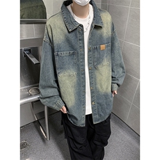 秋款男牛仔夹克衫工装大口袋渐变色宽松休闲外套JK3353P65，男装夹克，星座1013-1