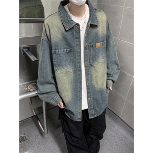 秋款男牛仔夹克衫工装大口袋渐变色宽松休闲外套JK3353 P65图片