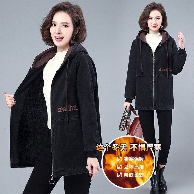 2025冬季新款时尚小熊刺绣加绒保暖牛仔棉衣女短款修身显瘦外套，女装棉衣/棉服，衣之秀