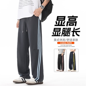 美式条纹运动休闲裤男女春季潮牌宽松直筒户外裤子图片