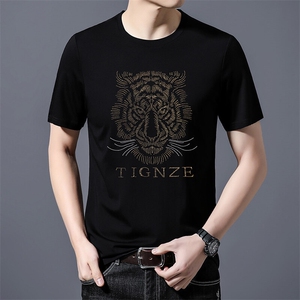 HP8078夏季新款男士T恤衫简约印花男士短袖圆领通勤男装图片
