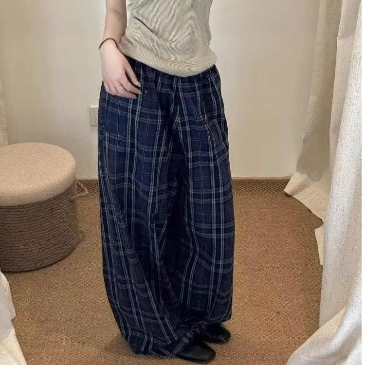 FF3438-P422025美式复古慵懒风宽松撞色格子休闲裤,男装休闲裤,电商B323A