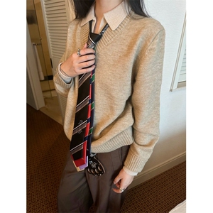 1506/Q19740/P52秋冬新款开衫毛衣休闲慵懒风V领针织衫男纯色外套图片