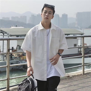 夏季薄款休闲短袖衬衫男士港风日系休闲半袖衬衣外套潮牌男生2025图片