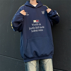 徽章织带三条杠印花连帽卫衣秋冬美式复古潮牌运动情侣帽衫外套，女装短外套，星座505-2（原电商A260-1)