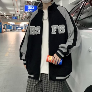 撞色拼接设计开衫夹克男设计感小众印花外套106P40图片