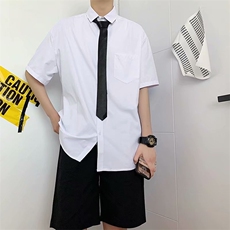 短袖白衬衫男潮流学院风宽松大码休闲衬衣夏季学生班服潮cs22-p28，男装衬衫，星座1008