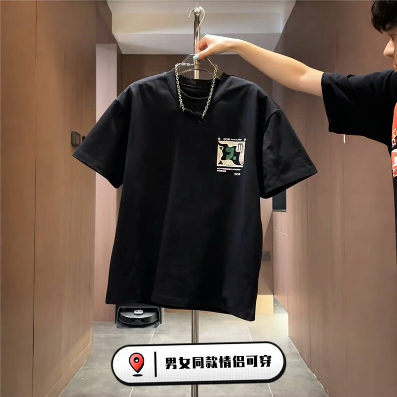 夏季ins潮牌字母印花T恤男女款美式痞帅休闲百搭纯棉圆领半袖上衣,男装T恤,电商B212（原钱塘6029）