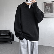 8XL-M翻领毛衣大码轻熟风复古纯色休闲上衣针织打底衫MY1510/P68，男装针织衫/毛衣，电商B238