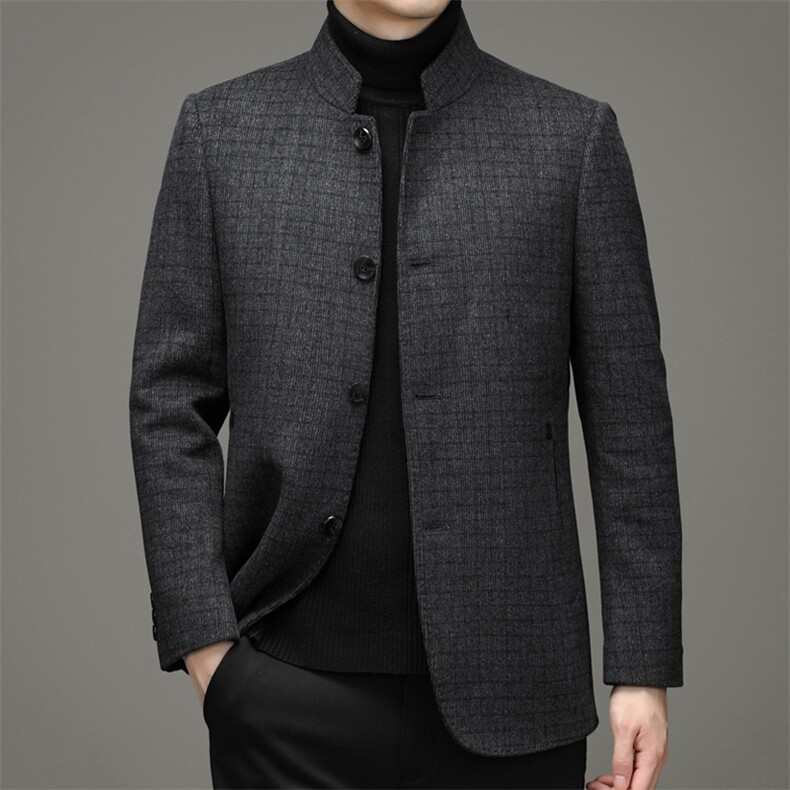 2023新款羊毛风衣男中长款中年秋季纯色大衣休闲外套HM8298-P275，男装毛呢大衣，电商B212（原钱塘6029）