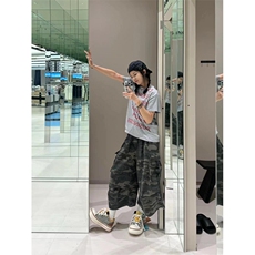 网图有货美式复古迷彩工装裤男女宽松直筒阔腿七分裤A374-P50，男装休闲裤，星座1505
