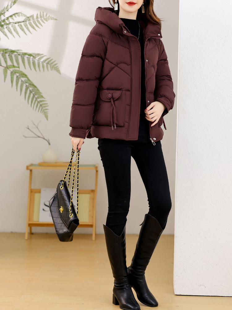 2024年冬季加厚连帽修身型羽绒棉服,女装棉衣/棉服,多彩