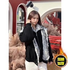 现货高品质美式高街重磅狼王座山雕毛毛领假两件棉衣加厚棉服外套，男装棉衣，电商A486-1