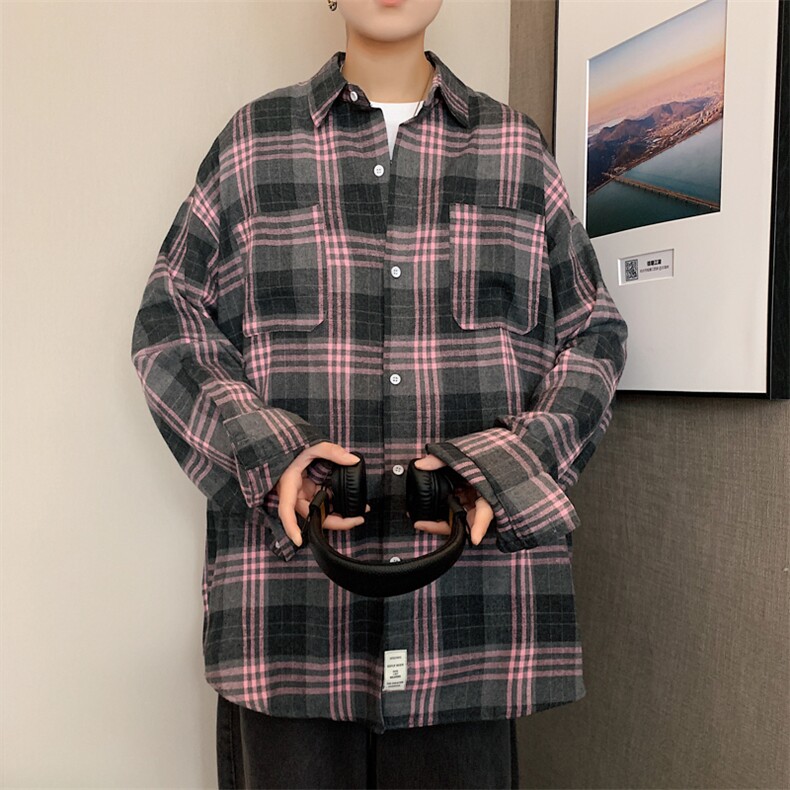 2025秋冬港风长袖格子衬衫学生衬衣校服班服CS2000/特P28粉红2,男装衬衫,电商A094