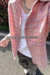 B221 美式ins高街宽松薄款泡泡格短袖衬衫SY2548-特P35控59图片