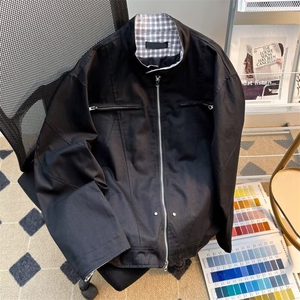 短款垫肩飞行员夹克男半高领拉链外套美式设计感棒球服W6622-P92