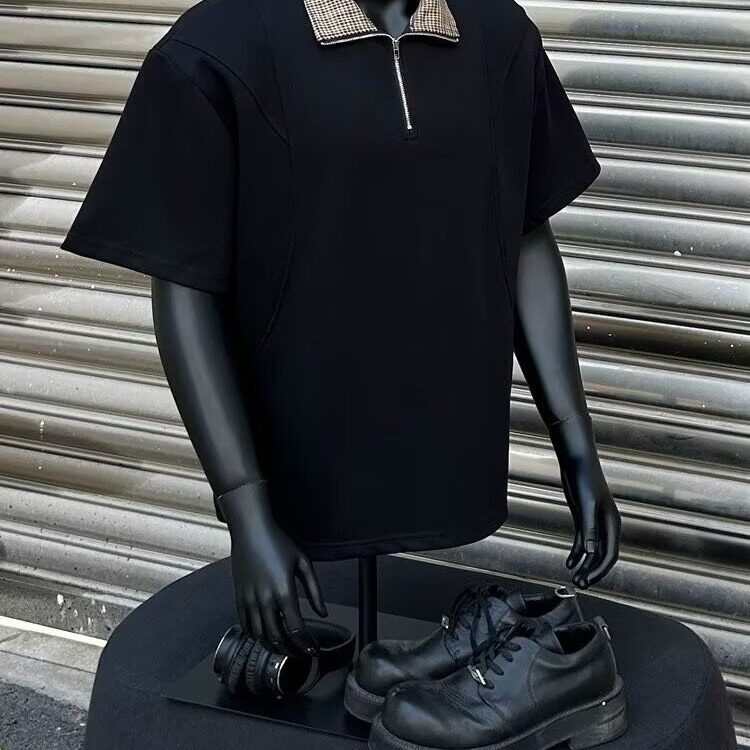 【有货】DT2506-P40千鸟格拼接短袖polo衫男夏季老钱风重磅半袖t,男装Polo衫,星座603-2