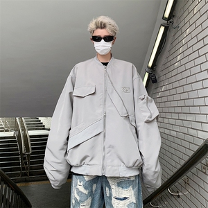 美式街头设计感飞行服外套男女春秋宽松不规则工装夹克J8529-p58图片