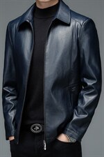 中年人男士皮衣翻领夹克爸爸装中老年男装秋冬季MY122-1-P145，男装皮衣，电商B212（原钱塘6029）