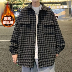 冬款高街男衬衫夹克千鸟格翻领加绒加厚毛呢外套J25861J加绒-P80，男装夹克，电商A001-1