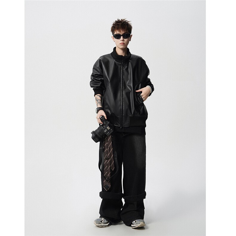 XZ518-1-MG388特P80美式短宽皮夹克男款cleanfit廓形立领外套男,男装夹克,星座518-1（原A432-1）