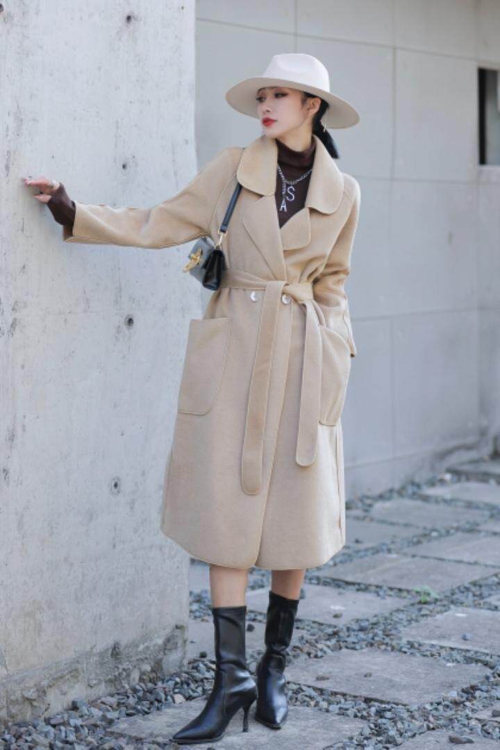 文秀家新款现货双面羊绒大衣风衣款2021高端定制，女装风衣，陆氏青云